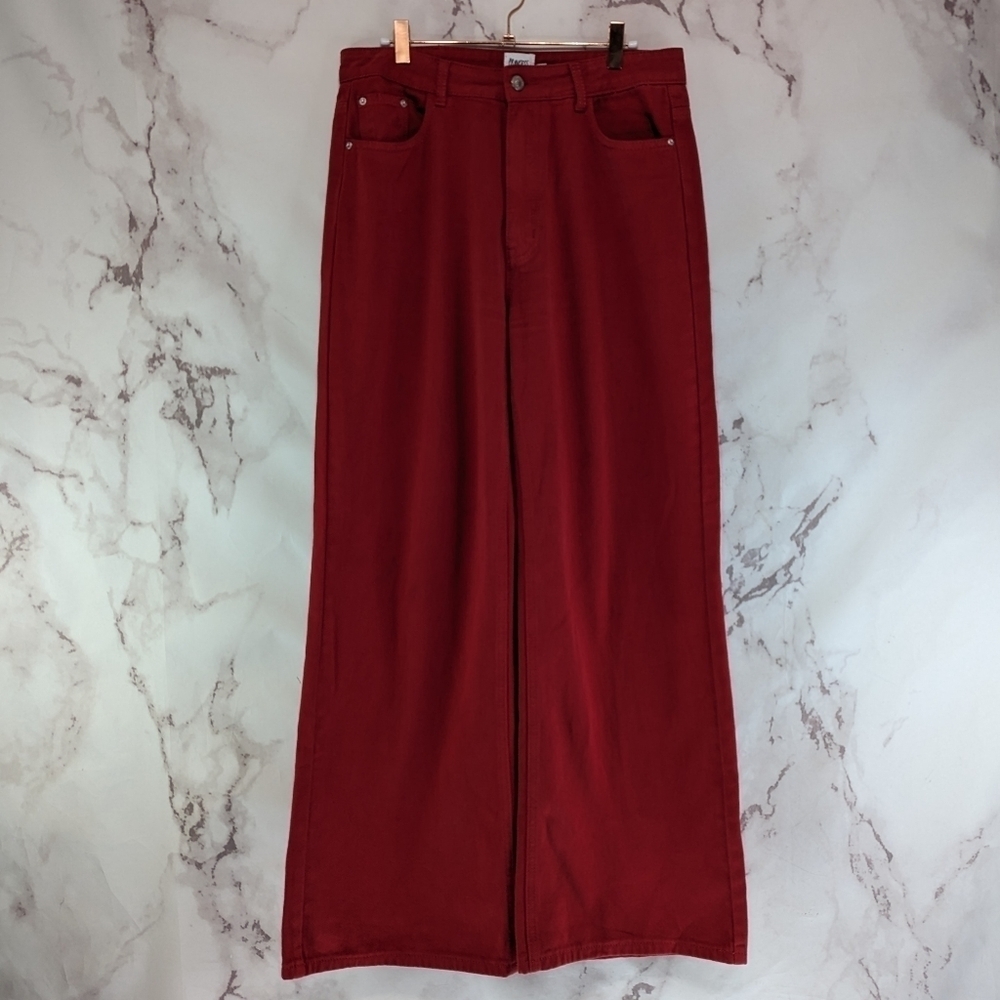 Princess Polly Jeans Womens 8 Red High Rise Wide Leg Baggy Y2K Rigid